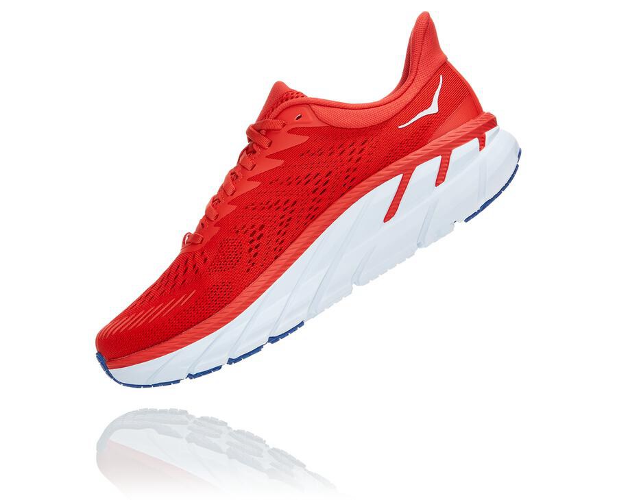 Hoka One One Running Shoes Mens Red/White - Clifton 7 - 34618YMNZ